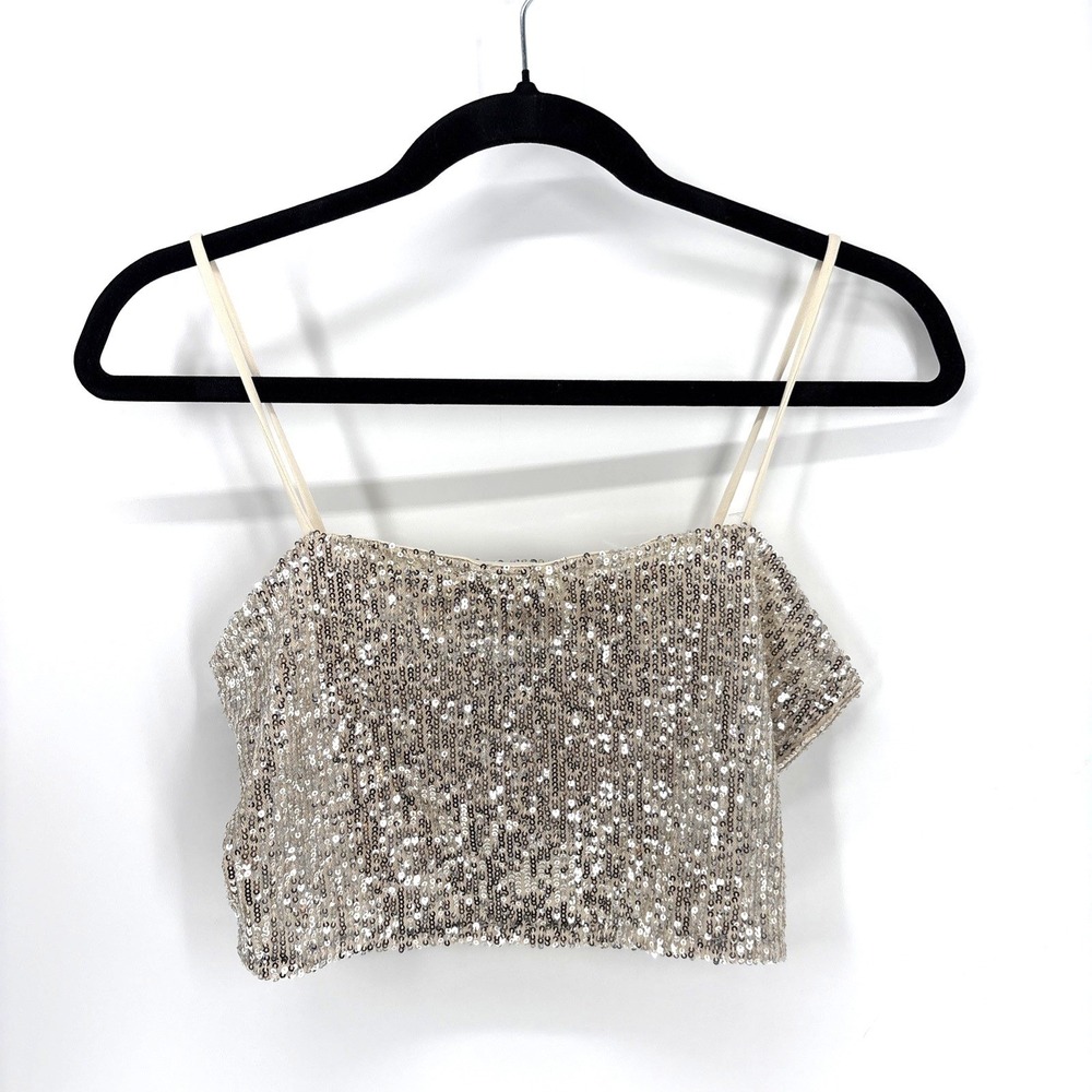 Miss Selfridge Beaded Sequin Crop Cami Top Womens 6 Sparkle Glitter Party